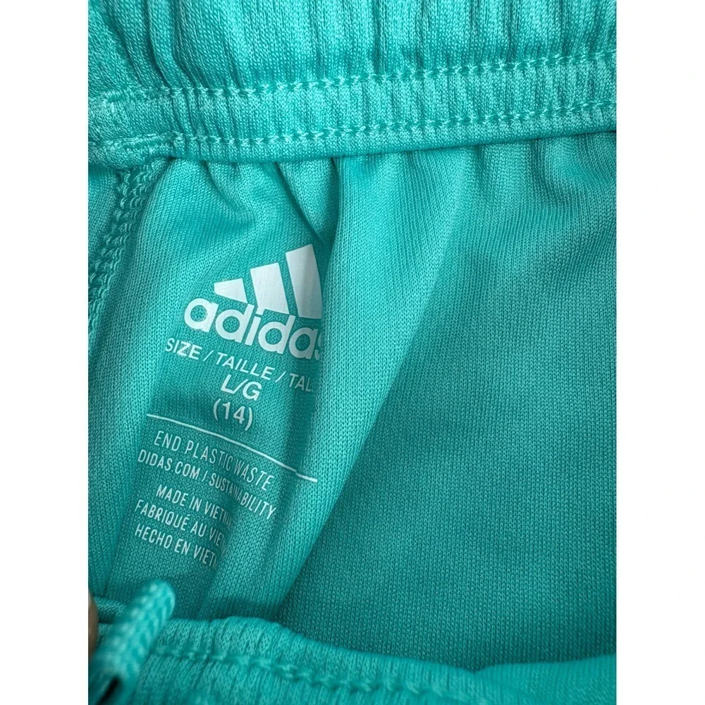 Adidas Kids Teal Athletic Shorts with Silver Stripes Size L 14 NWT